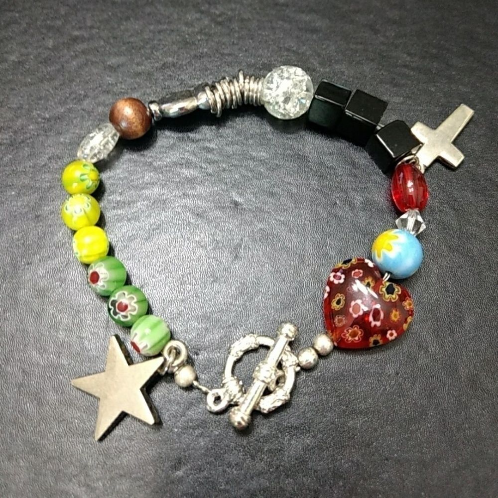 Silver tone inspirational charm bracelet 8.75